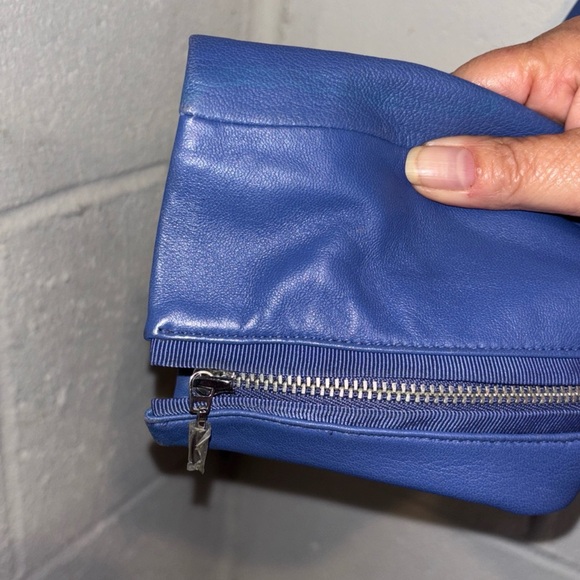 White House Black Market leather motorcycle jacket periwinkle blue zip up - Picture 4 of 11